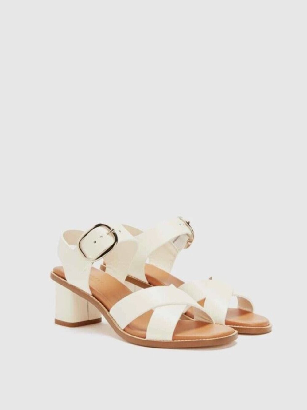 Everlane The Italian Leather Buckle Heel - White and Tan  Size 8 - Like New